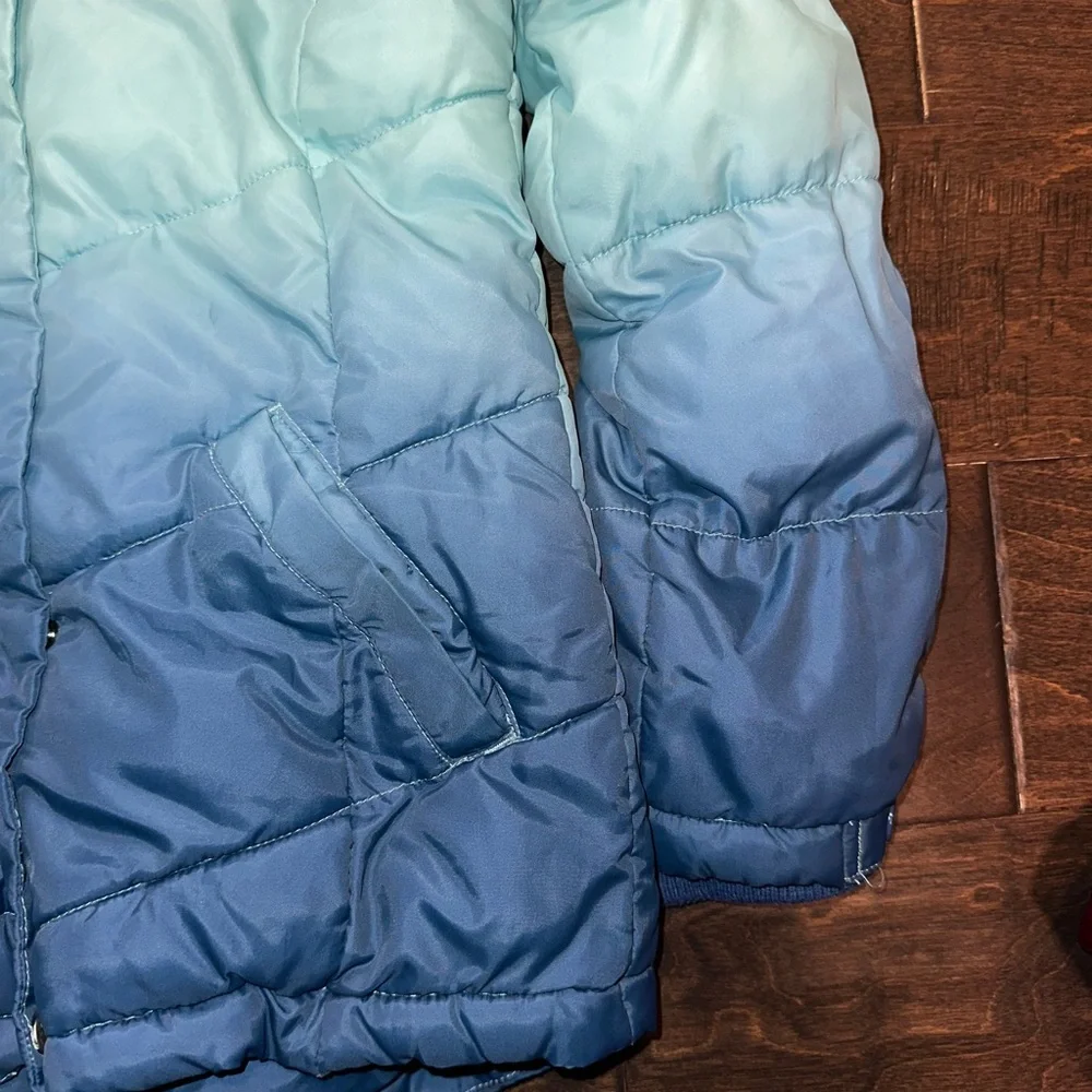 Justice Aqua Mist Gradient Ombré Blue Puffer Jacket Coat Girls Size 6/7